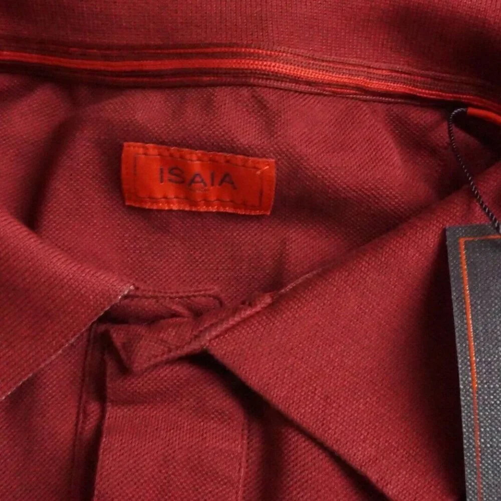 Isaia Merlot Red Coral Short Sleeve Cotton Polo Shirt 3xl  Brand New W Tags - Picture 3 of 7